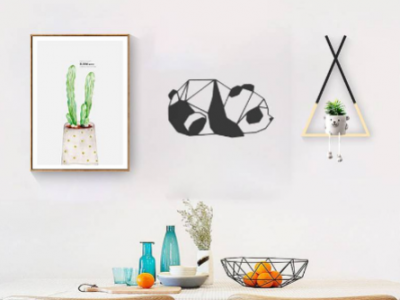 国宝熊猫3D打印立体线状墙面装饰文艺范